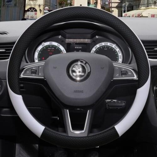 100% DERMAY Brand Leather Car Steering wheel Cover Anti-slip for Skoda Fabia 1 2 3 I II III Auto interior Accessories