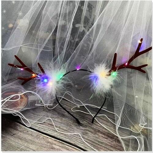 20pcs Christmas Reindeer Antlers LED Light Up Headbands Hair Accessories Decoration Costume Hairbands Parties Holiday Favors