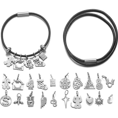 20pcs Adjustable Charms DIY Bracelet And Necklace Sets of Different Beads Stainless Steel Charms For Men Women Making Jewelry