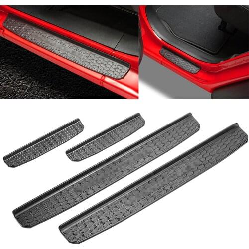 4pcs Car Door Sill Guard Entry Protective Cover Sill Scuff Plate Sticker For Jeep Wrangler JL 4 Door 2018 2019 Auto Accessories