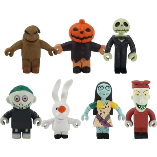 5-6cm 7pcs/Lot Movie The Nightmare Before Christmas Jack Skellington Barrel Oogie Boogie Sally Lock Mini PVC Figures Model Toys