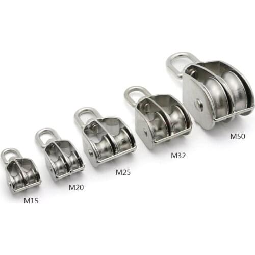 5PCS/LOT M32 SUS304 304 Stainless Steel Double Pulley Block for Wire Rope Chain Traction Wheel
