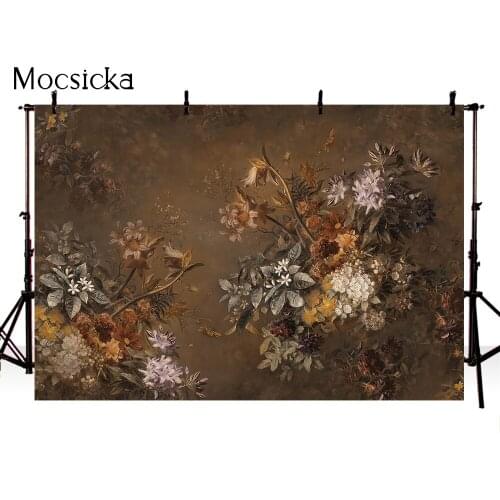 Abstract Texture floral Newborn Kids Baby Birthday Portrait Background for Photo Studio Brown Old Master Flowers Background