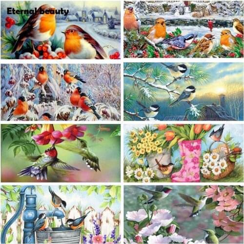 Diamond Painting Birds Cross Stitch Kits Full Round Square Diamond Snowy Bird Flowers Diy Handmade Mosaic Embroidery Home Decor