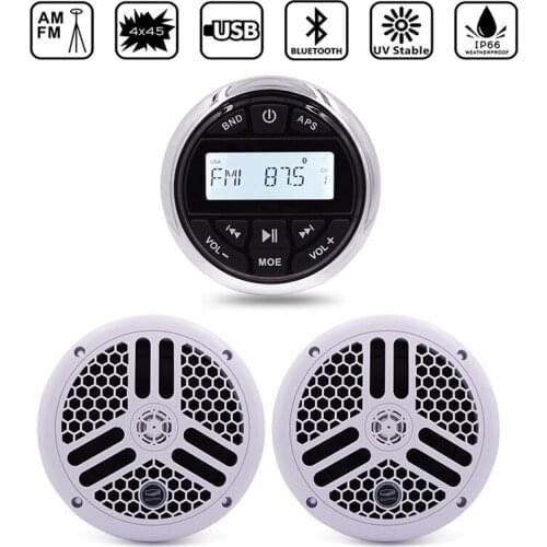 Waterproof Marine Audio Boat Stereo Bluetooth Receiver Radio FM AM Car MP3 Player+6.5inch Marine Speaker For RV Yacht Motorcycle