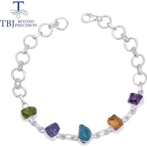 Handmade Gemstone Rough bracelet,unique natural colorful gemstone rough tanzanite bracelet 925 sterling silver fine jewelry