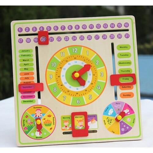 Creative Wooden Clock Learning Toy Baby Kids Date Time Cognition Developmental Versatile Flap Abacus Clock Educational Toy
