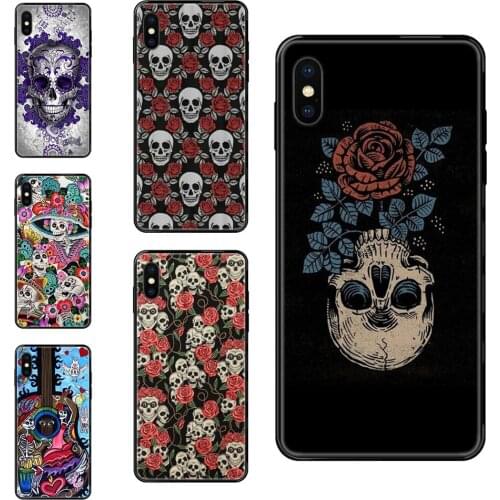 Tpu Black Soft Black Phone Case Awesome Rose Sugar Skulls Flower For Redmi Note 4 5 5A 6 7 8 8T 9 9S Pro Max Cool