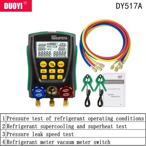 DUOYI DY517A Digital Pressure Gauge Refrigeration Digital Vacuum Pressure Manifold Tester Meter HVAC Temperature Tester