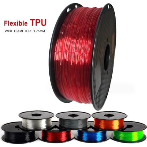 Elastic Flexible TPU 3D Printer Filament 1.75mm Rubber Material Roll Flex 500g 250g Red Black Blue Filament for 3D Printing
