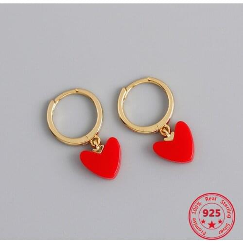 European and American pure 925 Silver Earrings Small Fresh Luxury Style Red Love Shape Exquisite Christmas Gift
