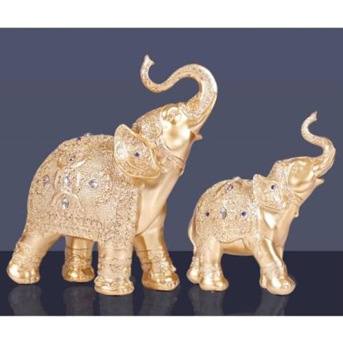 LUCKY ELEPHANT FIGURINE ART SCULPTURE LOVING ANIMAL STATUES RESIN CRAFTS HOME DECORATION ACCESSORIES 2PCS/SET R533