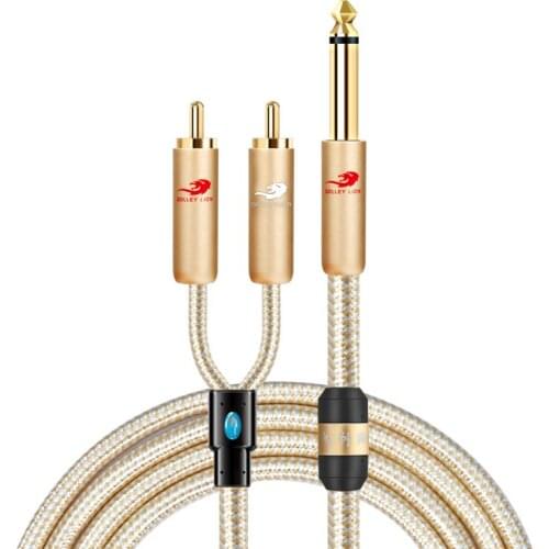 HiFi 1/4 Inch 1/4'' TS Mono Male 6.35mm to Dual RCA Male Jack Audio Cable Mixer Console Guitar Amplifier Keyboard Stage Splitter