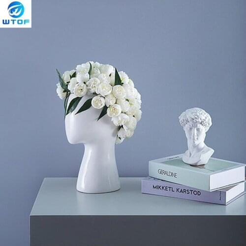 Human Head Shape Ceramic Vase Round Hole Flower Arrangement Home Living Room Design Wedding Decoration White Black Flower Vase