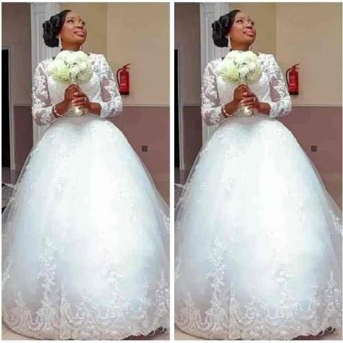 Long Sleeves A-Line Lace Appliqeus A-Line Wedding Dresses 2023 Modest African Long Bridal Gowns Custom Vestidos De Mariee