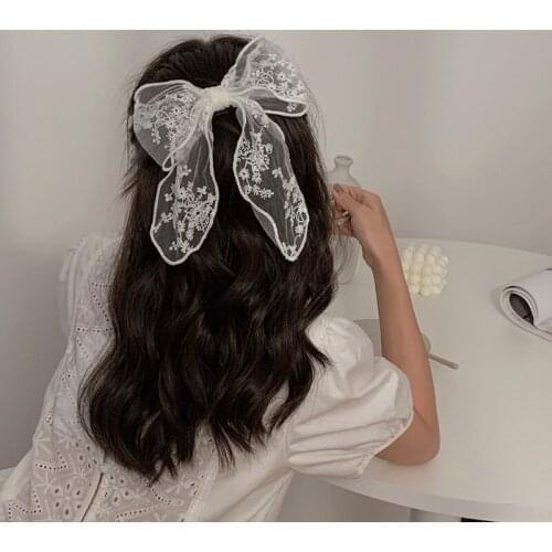 Summer Vacation Lace Hair Clip Black White Bow Knot Hair Barrettes For Women Ponytail Elegant Hairclip With Mesh Bow