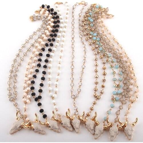 Fashion Jewelry Rosary Chain 6m Glass Crystal Mini Horn Pendant Choker Necklaces