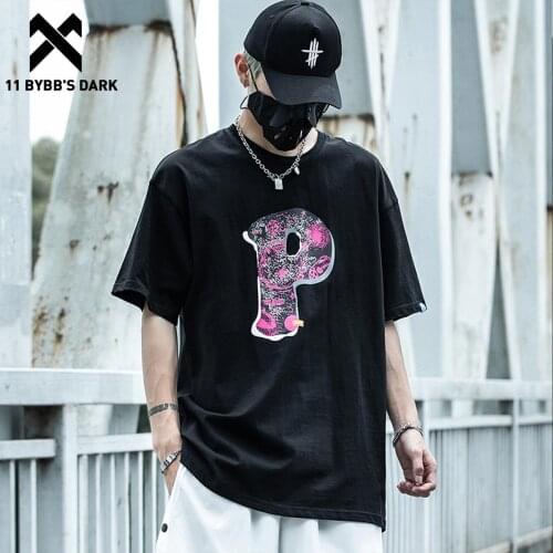 11 BYBBS DARK Summer Letters Print T-Shirt Hip Hop Short Sleeve Tee Shirts Men Round Neck Loose Casual Tees Tops Streetwear