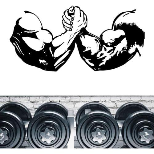Bodybuilder Gym Fitness Sport Muscles Arm Wrestling Wall Sticker Vinyl GYM Decoration Decal Removable Mural Wallpaper S012