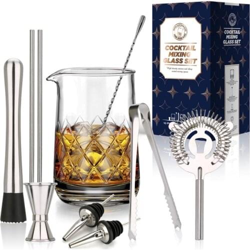 10 Pcs Crystal Cocktail Mixing Glass Set, 750ml Cocktail Glass Shaker,Bartender Kit for Home Party - Makes a Great Gift