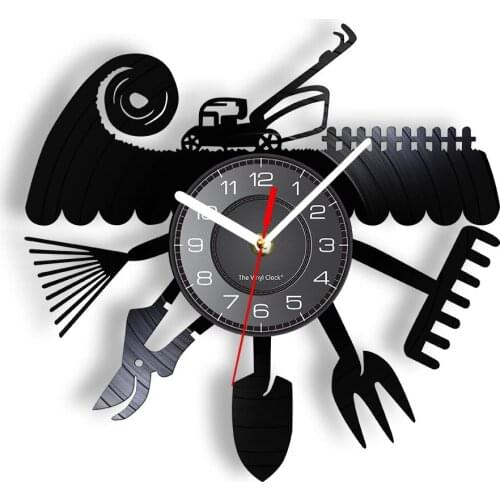 Gardening Tools Weeding Vinyl Record Wall Clock Farm Garden Nature Lover Home Decor Retro Timepieces Vintage Watch Gardener Gift