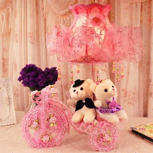 Pink Fabric Lace Table Lamps Childrens Room Decoration Lamp Wedding Room Friend Gift Birthday Home Desk Lights Fixtures