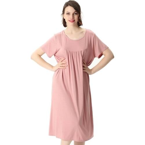 Plus Size 7XL Womens Summer New Nightdress Loose Sleepshirt Soft Nightgown Comfortable Elastic Modal Short Sleeve Home Dress