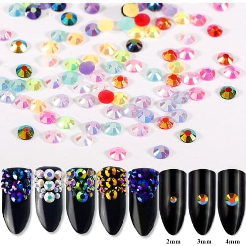 About 1000pcs 3mm Candy AB Crystal Fluorescence Nail Art Rhinestones Decor 3D Charm Flatback Gem Manicure Accessory