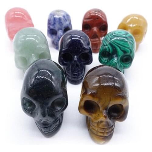 Wholesale 12 Pcs Skull Head Shape Many Colors Quartz Stone Pendant for Halloween Gift Jewelry