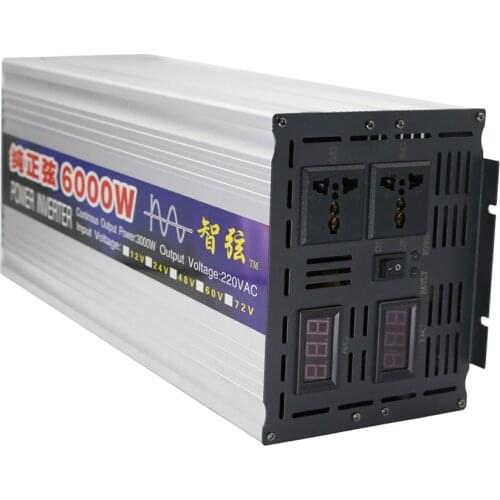 Peak 6000W OFF Grid Inverter Pure Sine Wave DC 12V/24V to AC 220V Power Inverter Converter Dual Digital Display for Solar System