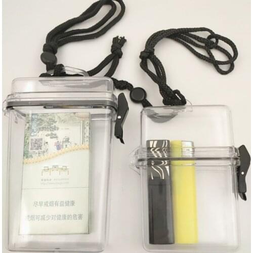 Transparent Waterproof Clear Cigarette Case Box Neck-hung Portable Plastic Lipstick Lighter Card Storage Box Holder with Lanyard