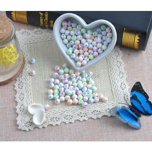Mixed Color white Acrylic letter/alphabet sphere Pony Beads For Jewelry Making 8X8mm 200 YKL0225