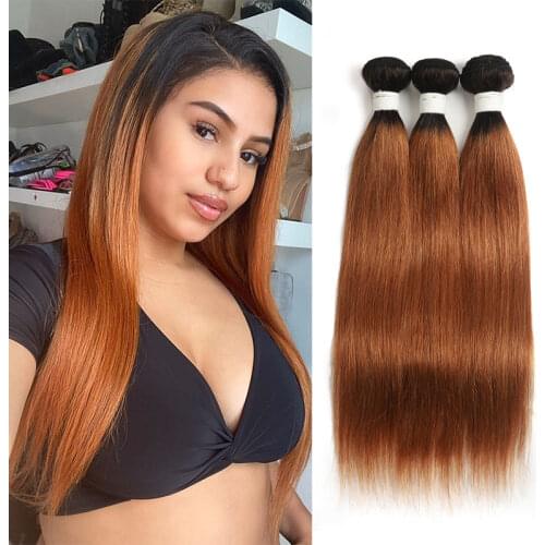 Ombre Hair Bundles T1B/30 Brazilian Straight Ombre Brown Blonde Human Hair Weave Bundles SOKU 3/4PCS Bundles Deals Non-Remy