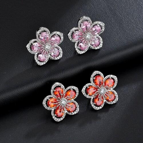 S925 Silver Needle Set 3A Zircon Copper European American Luxury Natural Chrysanthemum Flower Stud Earrings For Women 2021 Trend