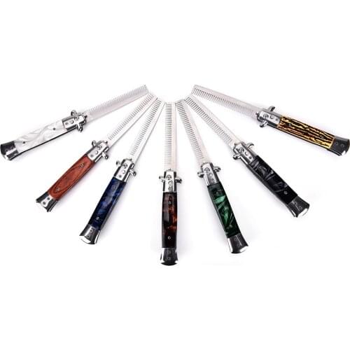 1Pc stainless steel Foldable Knife Comb Pro Automatic Hair Trimmer butterfly Men Pocketspring jump Brush Salon Beauty Tool