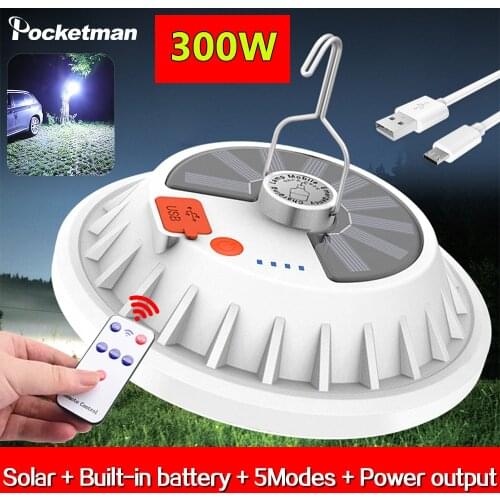 300W Powerful Solar Light Solar Lamp USB Rechargeable Lanern LED Night Light Camping Light Portable Market Light Emergency Lamp