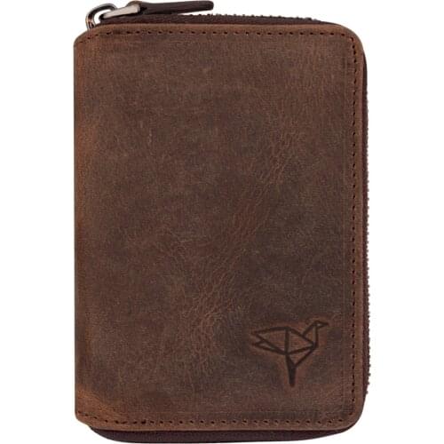Fargo Vintage Leather Zipper Brown Unisex Card Wallet Wallet