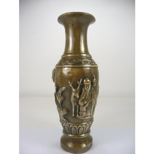 17.5cm Height collectable old handwork china superb copper carved elder vase copper craft tools wedding Decoration Brass