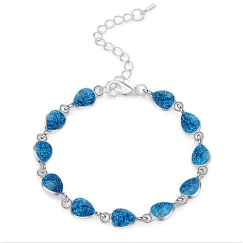 Blue Fire Synthetic Opal Chain Bracelets Bangles for Women Oval Drop Shape Bracelet Romantic Gifts for Lovers Fashion Jewelry