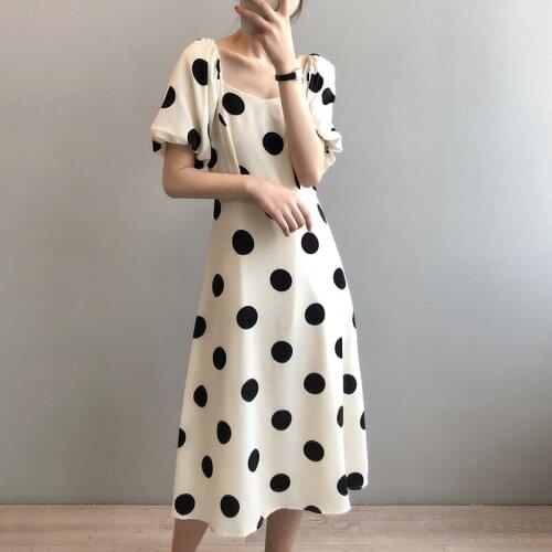 Long Dress Women Cotton Fashion Casual Ladies Dress Puff Sleeve Dot 2020 New Summer A- Line Women Clothing