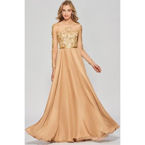 Tanpell scoop neck prom dresses long sleeves button floor length a line gown women celebrity custom formal long prom dress