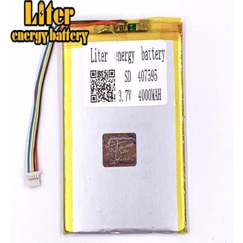 1.0MM 5pin connector 3.7 V 407595 4000mah Tablet PC lithium polymer li-ion rechargeable battery lipo battery