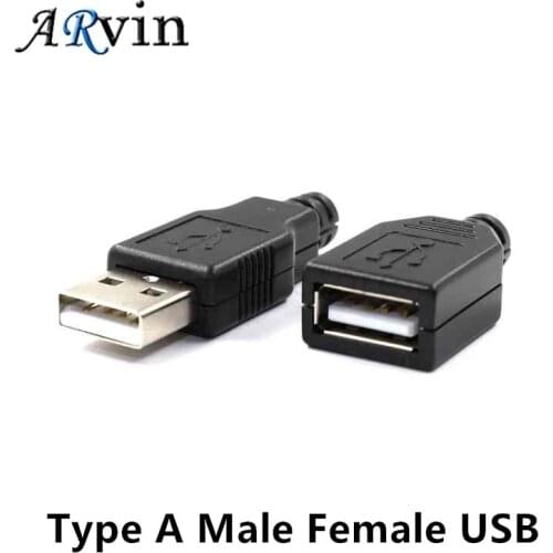 10pcs Type A Male Female USB 4 Pin Plug Socket Connector With Black Plastic Cover Type-A DIY Kits