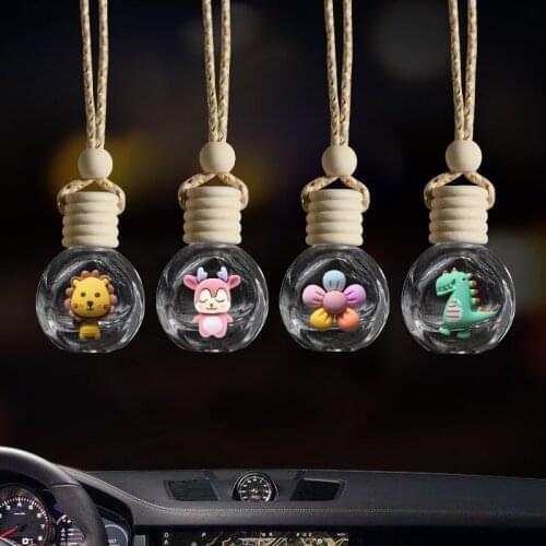 100pcs 8ml Empty Car Hanging Perfume Bottle,Cartoon Animals Essential Oil Pendant Perfume Vials with Wooden Caps Hanging String
