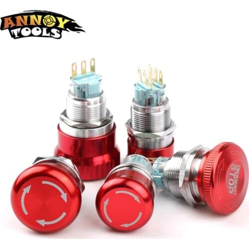 16mm 19mm 22mm waterproof IP65 Mushroom emergency stop push button switch with led light luminescence