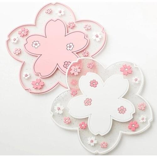 2Pcs Japan Style Cherry Flower Silicone Coaster Dining Office Table Cup Mats Heat-resistant Pot Pad Non-Slip Placemat
