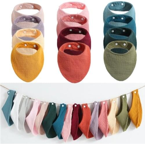 3Pcs/Lot Baby Bibs Muslin Cotton Stuff Newborn Solid Color Snap Button Soft Triangle Saliva Towel Burp Cloth Feeding Drool Bibs