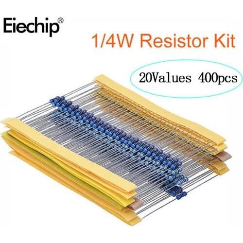 400pcs/lot 1/4W Metal Film Resistor Assortment Kit 10ohm - 1M ohm 1% Resistance set 1K/10K/4.7K/470/680 ohm electronic resistors