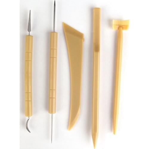 5Pcs Useful Pottery Clay Sculpture Tools with Irregular Edges Tool Set Plastic and Steel Trendy Convenient