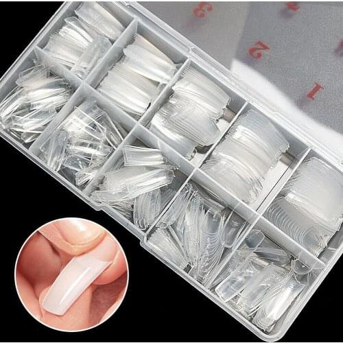 500pc/ box Long French Fake Nails Tips Clear Nature Color ABS Half Cover Ballerina Fasle Nails Manicure Acrylic Nail Nail Tools